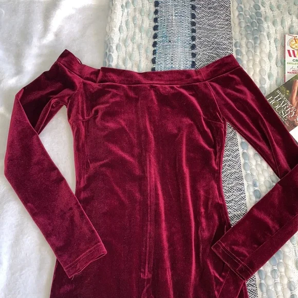 Cotton Candy Crushed Velvet Off The Shoulder Mini Dress-S - Picture 4 of 6